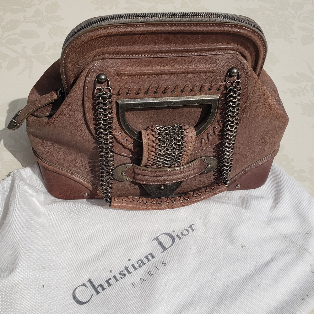 Christian Dior Brown Leather Jeanne Med Frame Bag